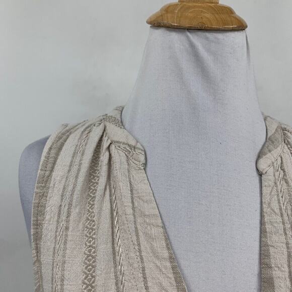 Splendid Dress Women XS Extra Small Beige Stripe Amorosa Split Neck Linen Blend - Picture 5 of 14